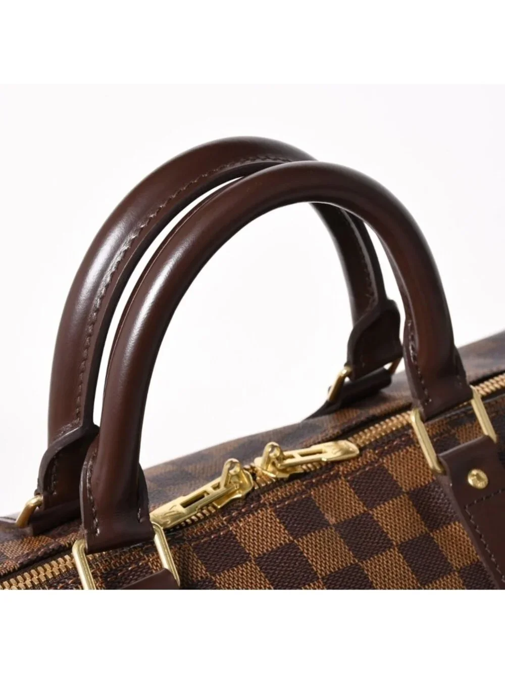 Louis Vuitton Keepall Bandouliere 55 Boston Bag Damier Ebene Brown Gold